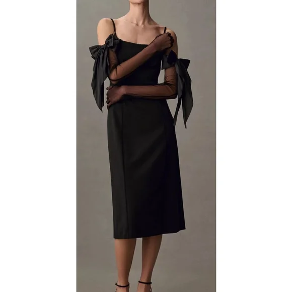Anthropologie Chic Black Sexy Scoop-Neck Midi Party Dress 4